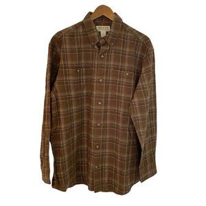 Duluth Trading Button Front Plaid Shirt Mens Brown